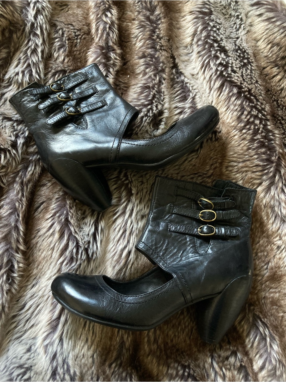 Black Leather Ankle Boots with Buckle Straps